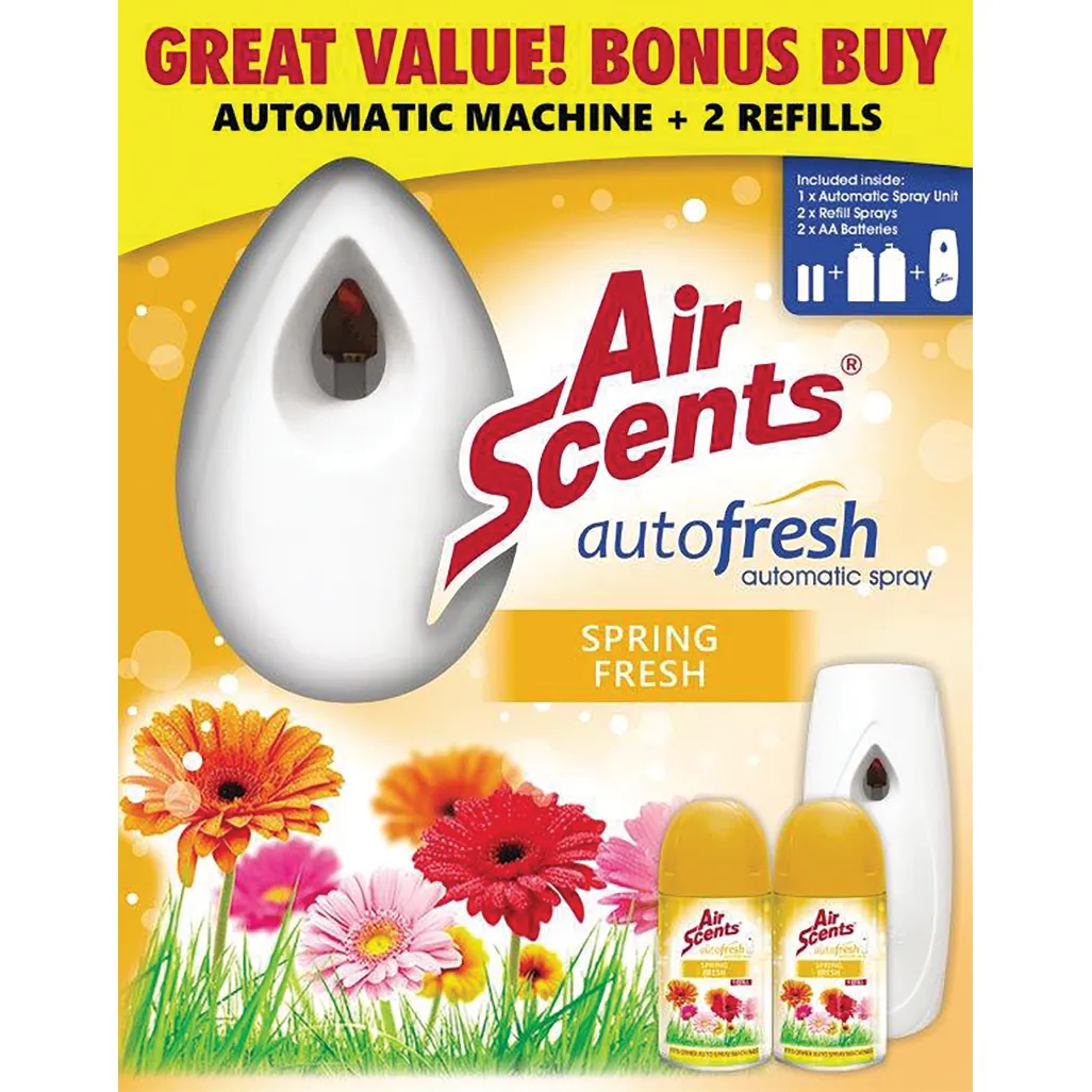 air fresheners - automatic spray unit & 2 x spring fresh 250ml refills - 3 pack