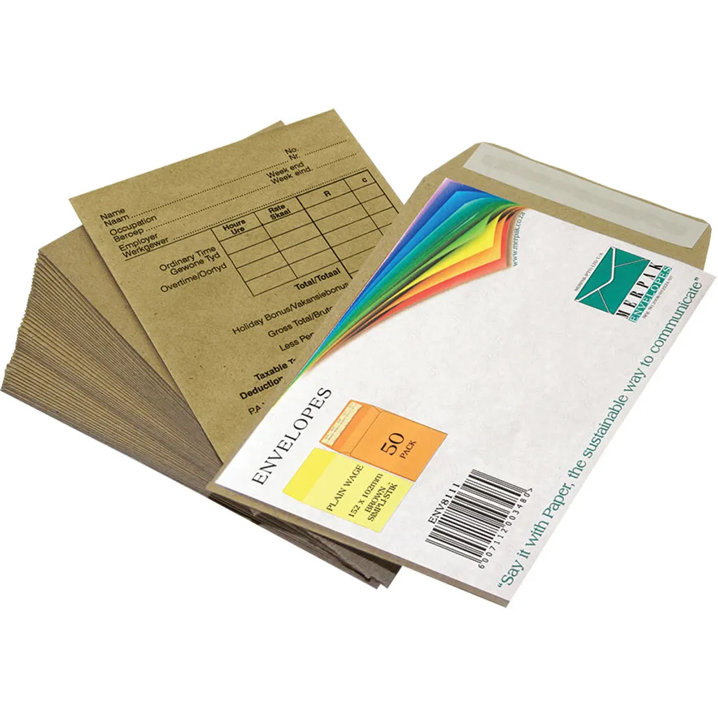 printed wage envelopes - 152 x 102mm printed - manila - 50 pack