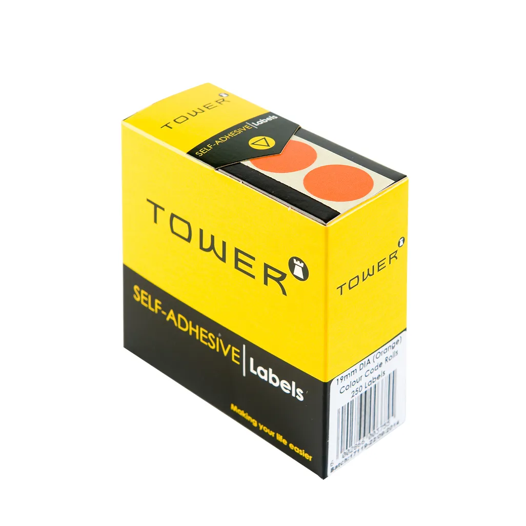round colour code labels - 19mm - orange - 250 pack