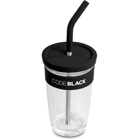 Kooshty Slurp Glass Kup & Straw - 480ML - Black