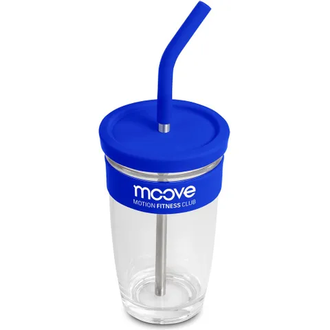 Kooshty Slurp Glass Kup & Straw - 480ML - Blue
