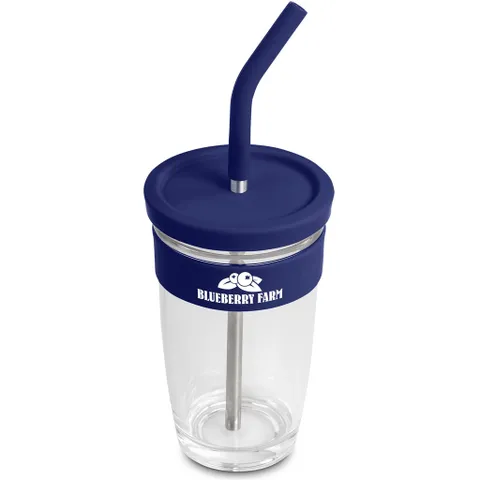 Kooshty Slurp Glass Kup & Straw - 480ML - Navy