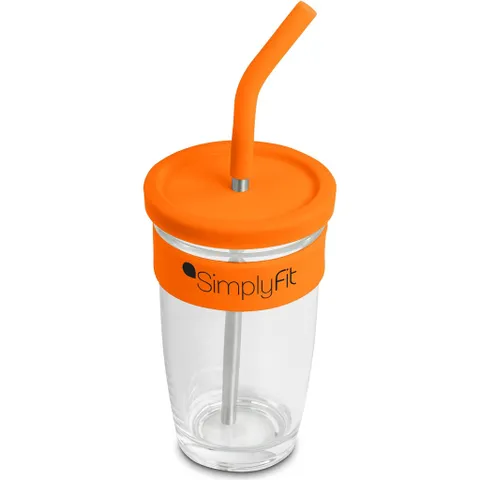 Kooshty Slurp Glass Kup & Straw - 480ML - Orange