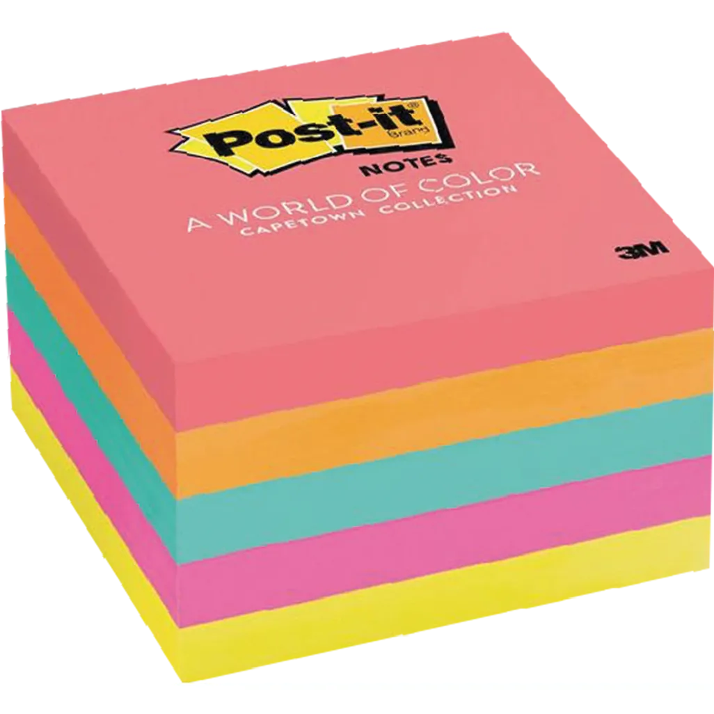super sticky post-it notes - 76 x 76mm cape town colours - assorted - 5 pack