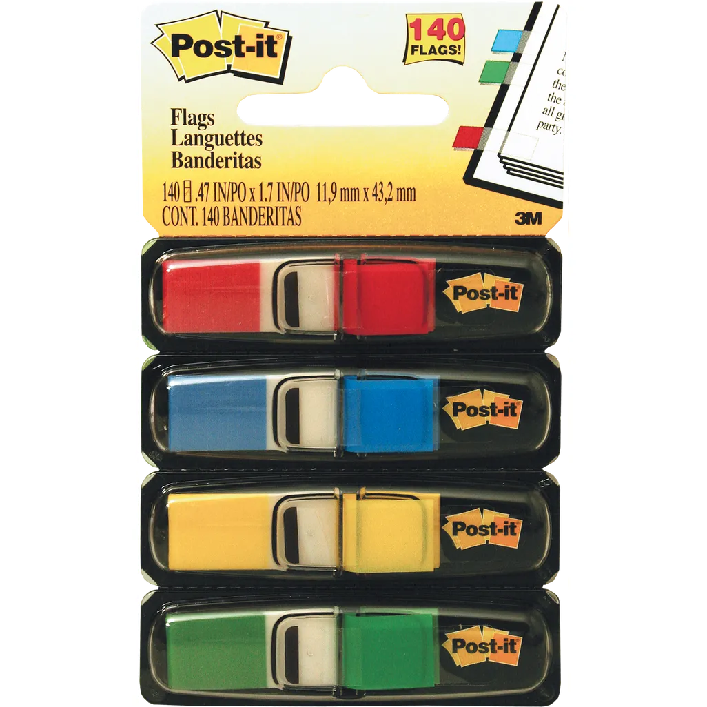 post-it mini flags - 11.9 x 43.2mm 35 flags per pack - standard bright - 4 pack