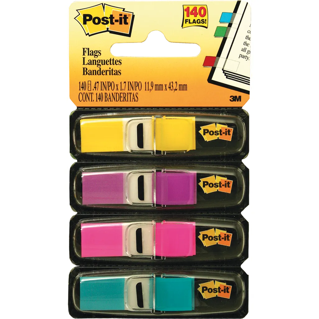 post-it mini flags - 11.9 x 43.2mm 35 flags per pack - bright - 4 pack