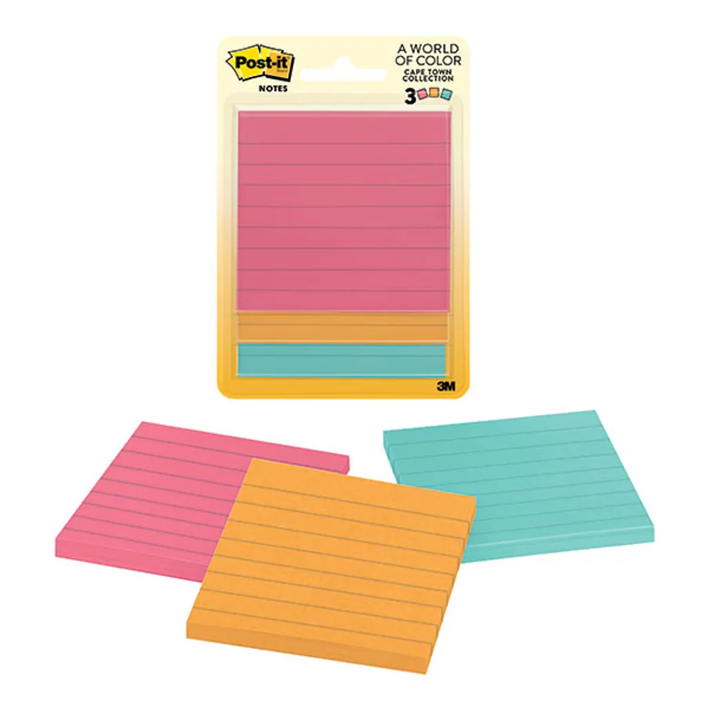 lined post-it notes - 76 x 76mm - assorted - 3 pack