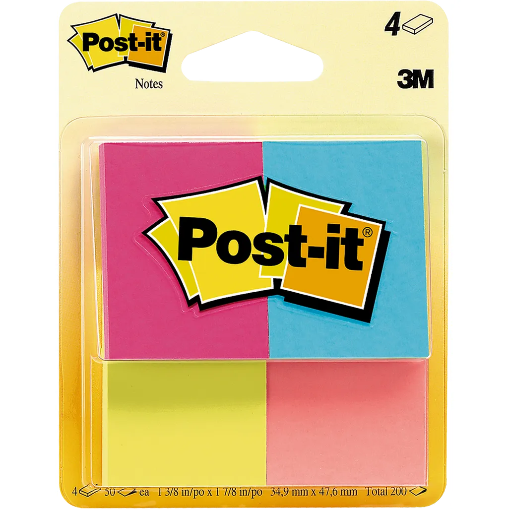 post-it notes - 38 x 50mm 50 sheets - assorted - 4 pack