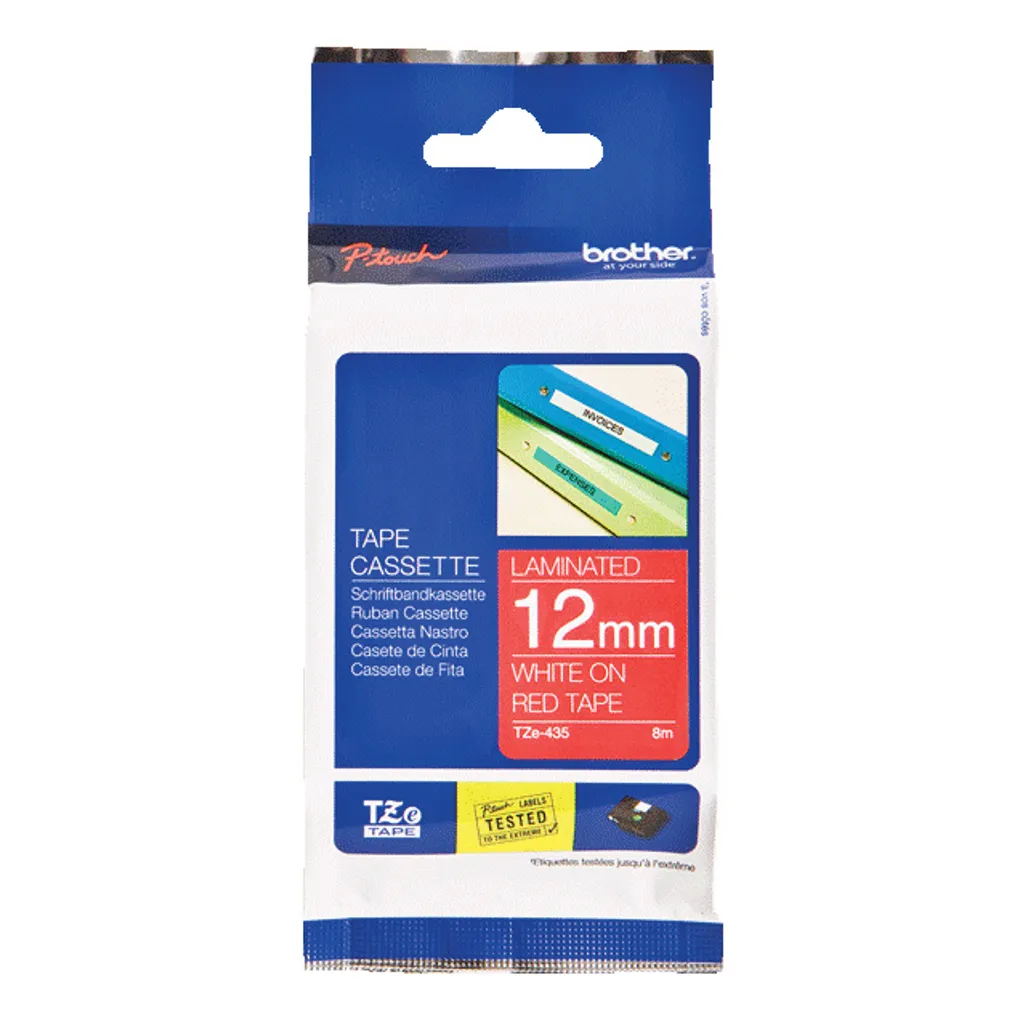 laminated tze tapes - 12mm x 8m - white on red