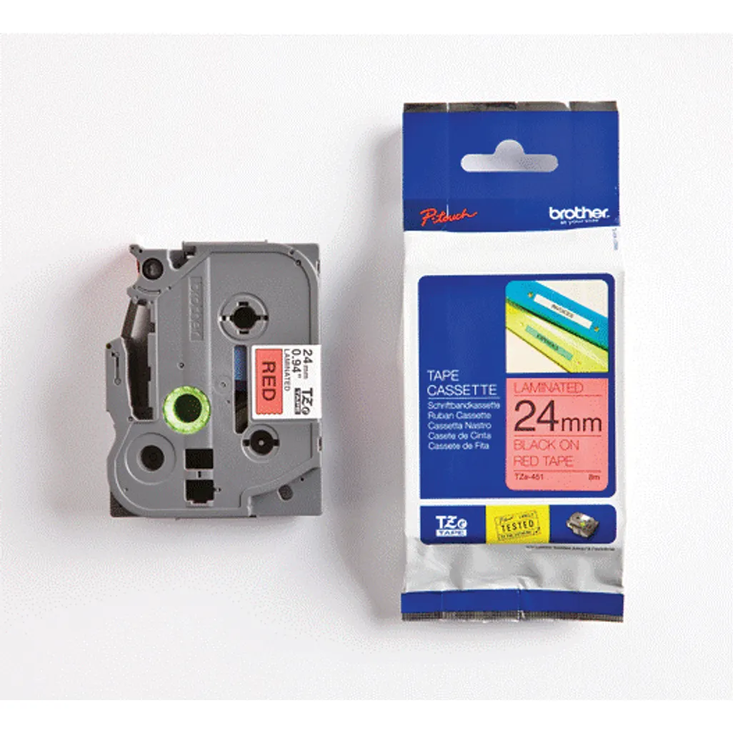 laminated tze tapes - 24mm x 8m - black on red