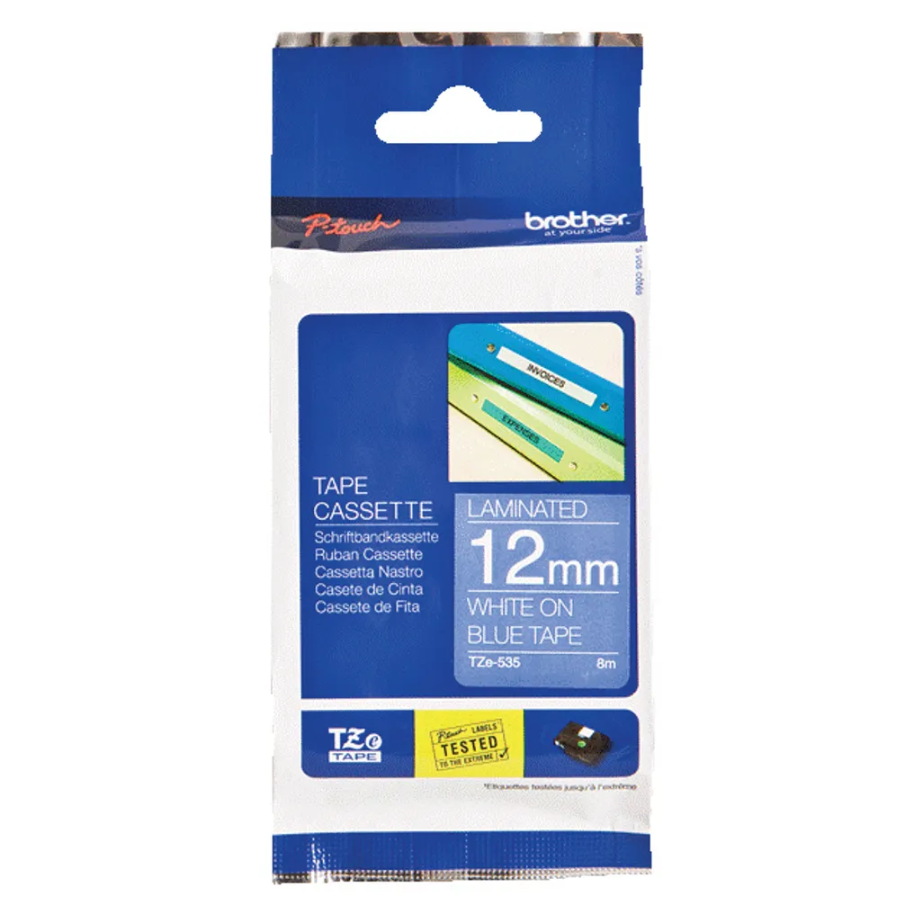 laminated tze tapes - 12mm x 8m - white on blue