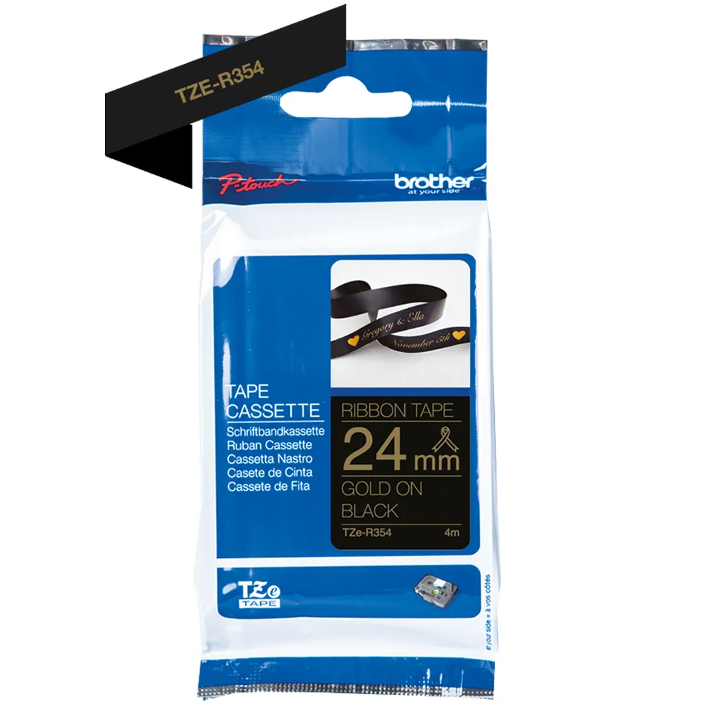 satin ribbon tapes - 24mm x 4m - gold on black