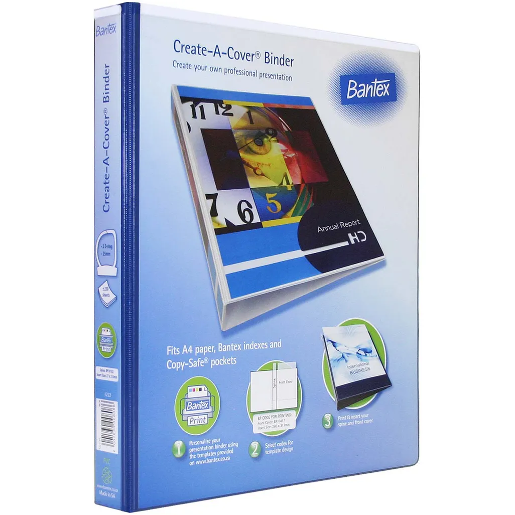 a4 pvc create-a-cover presentation binders - 25mm 2 ring - blue