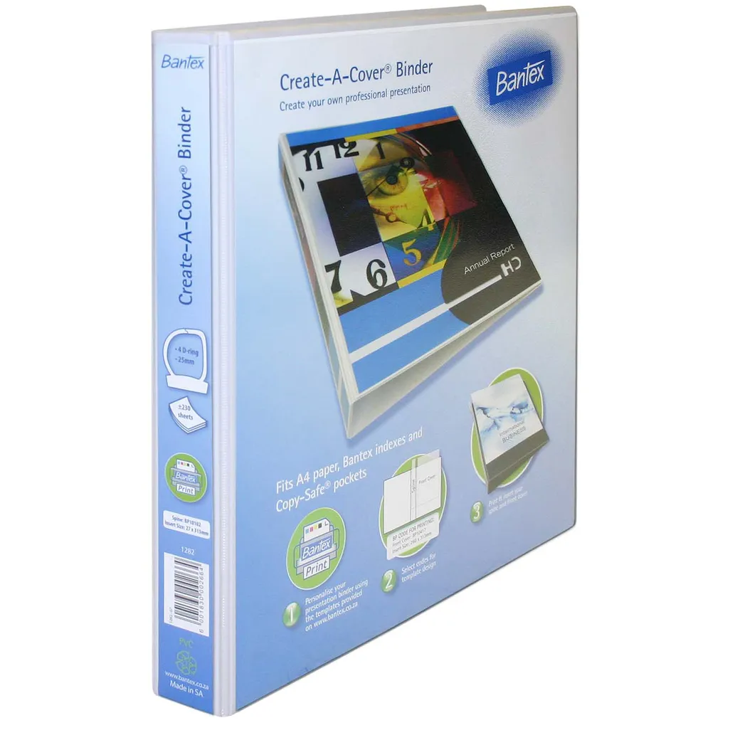a4 pvc create-a-cover presentation binders - 25mm 4 ring - white