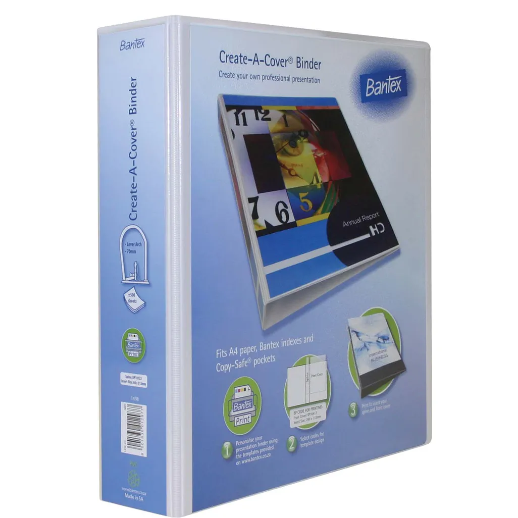 a4 pvc create-a-cover presentation binders - 70mm lever arch - white