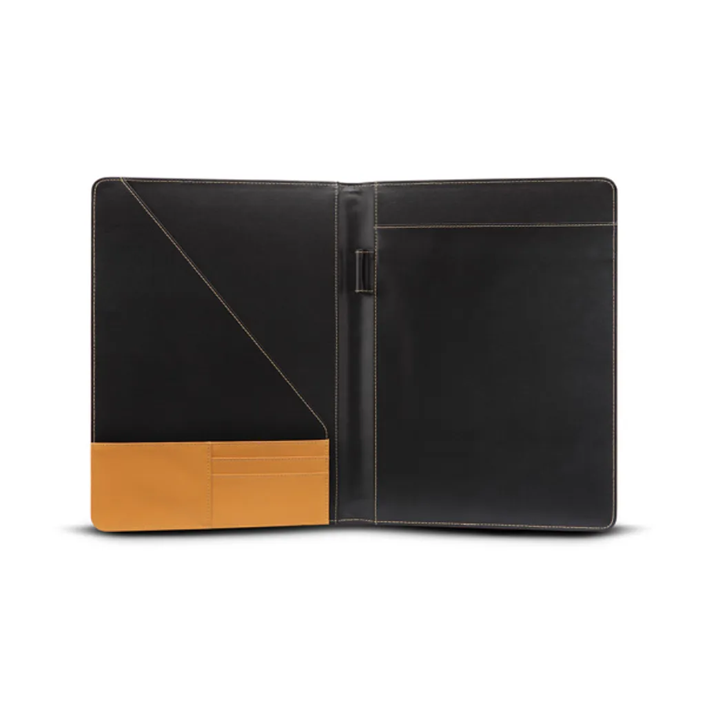 maestro executive folders - with diagonal pocket - black with tan stitch