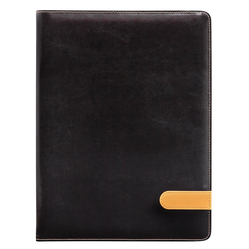 maestro executive folders - with flap & magnet - black with tan stitch