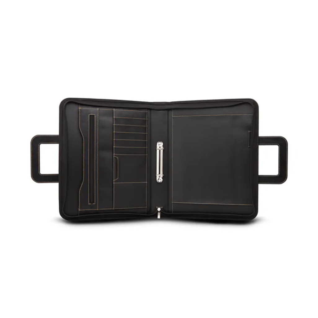 maestro executive folders - with zip & drop down handle - black with grey stitch