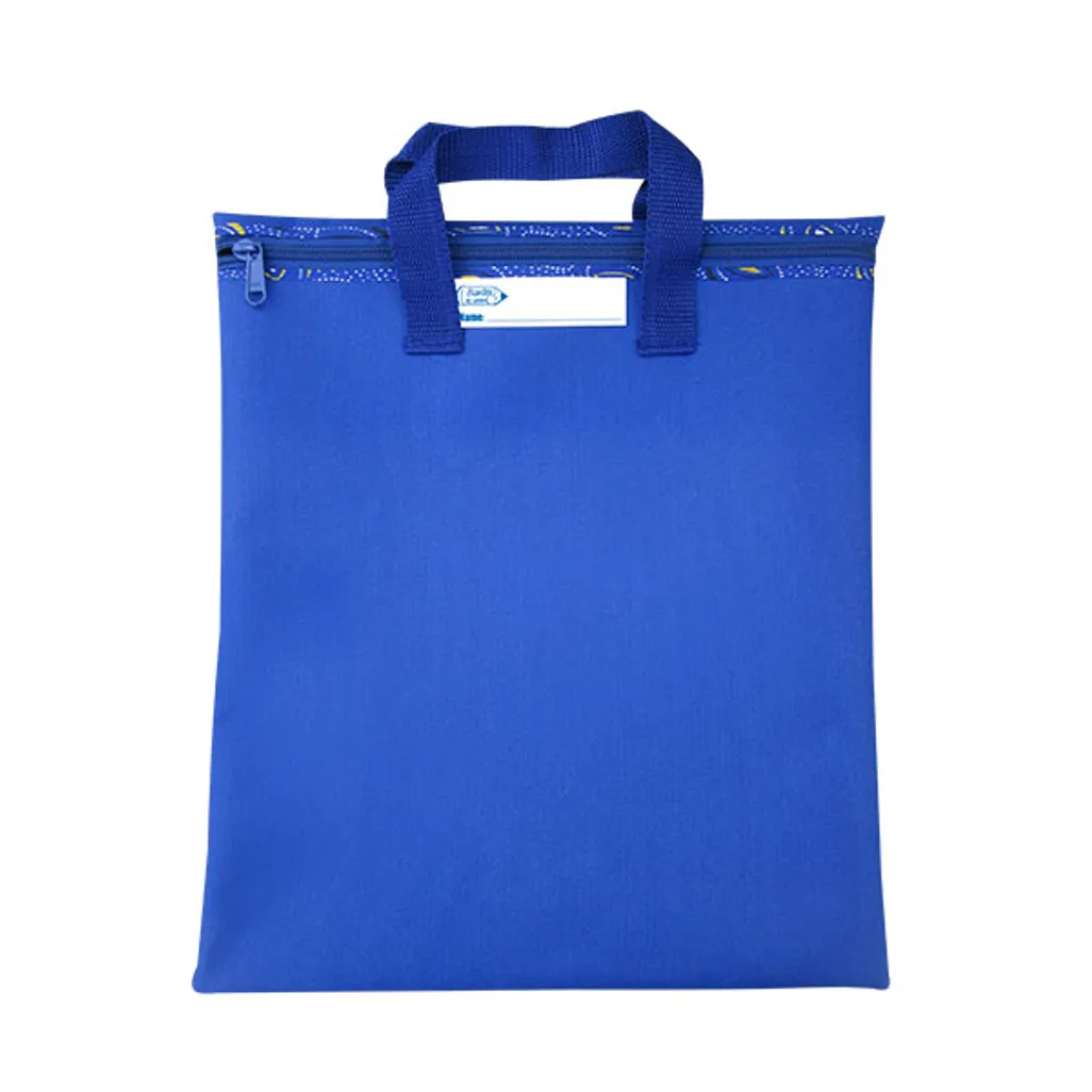 library book bag - portrait with zip - blue