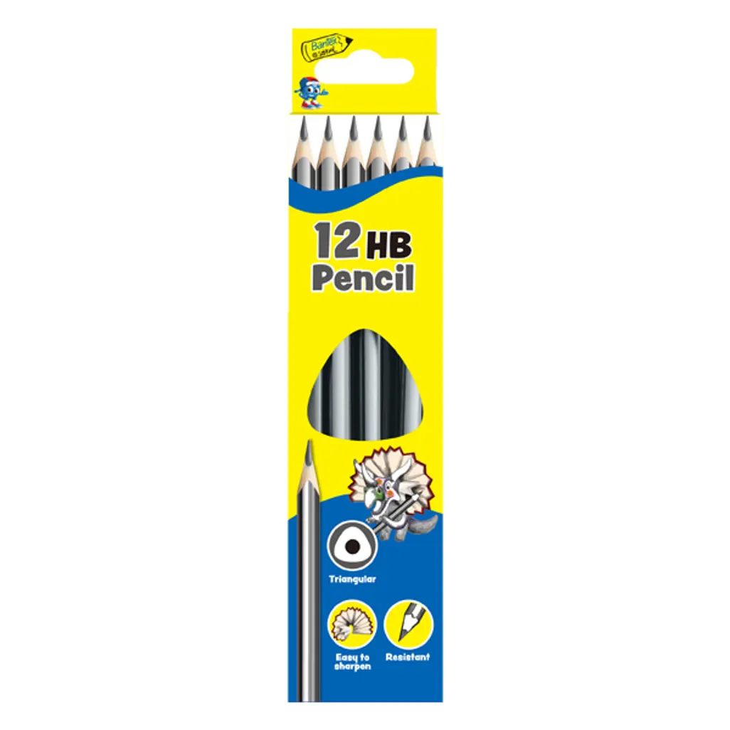 hb pencils - triangular - assorted - 12 pack