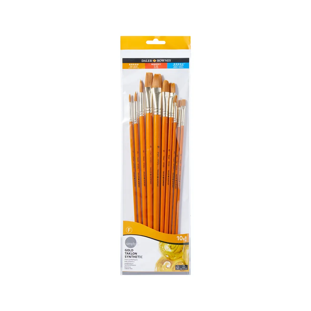 simply gold taklon paint brush set - long handle - 10 pack
