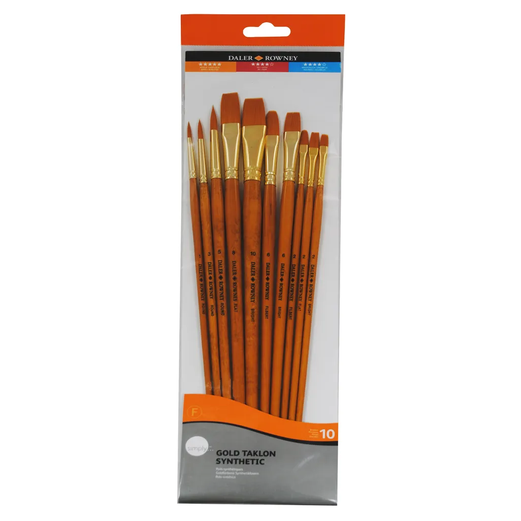 simply gold taklon paint brush set - short handle - 7 pack
