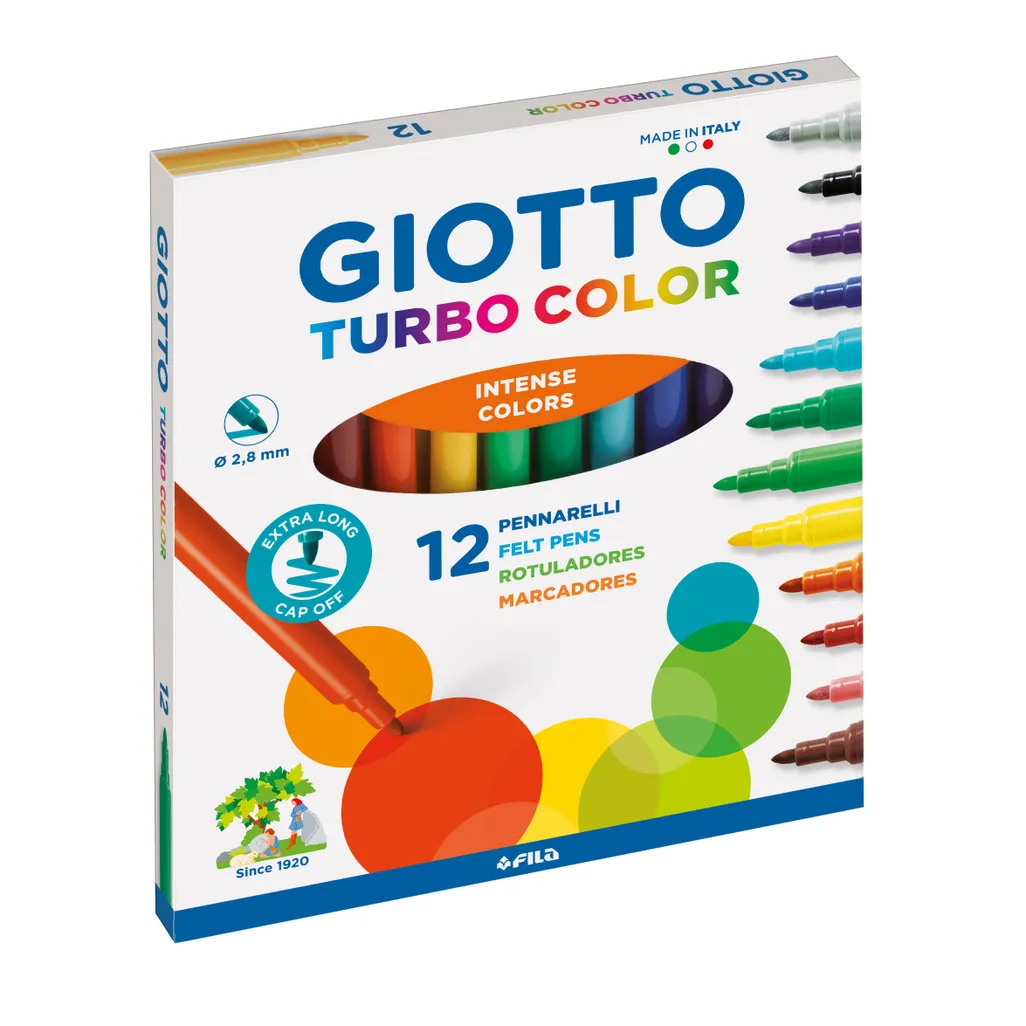turbo fibre tip pens - assorted - 12 pack