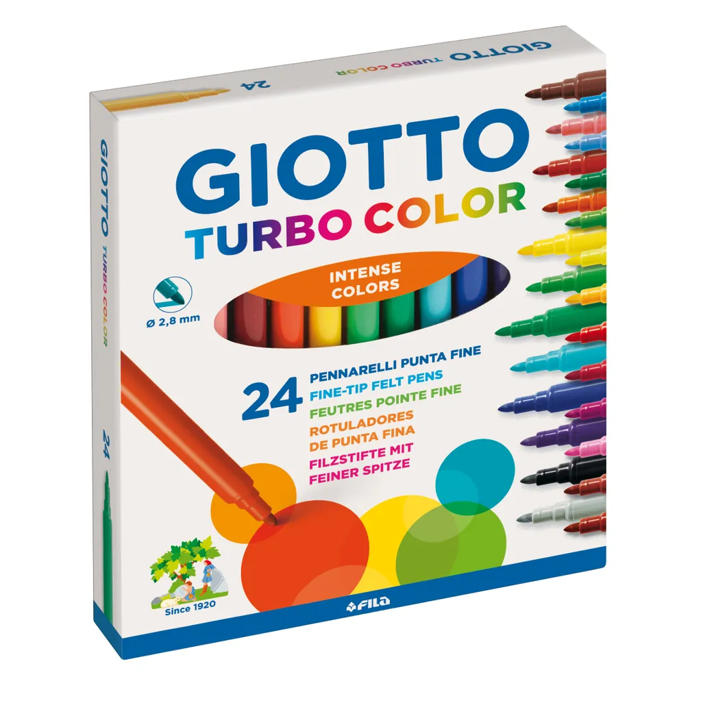 turbo fibre tip pens - assorted - 24 pack