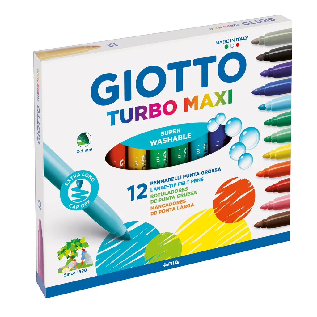 turbo maxi fibre tip pens - assorted - 12 pack