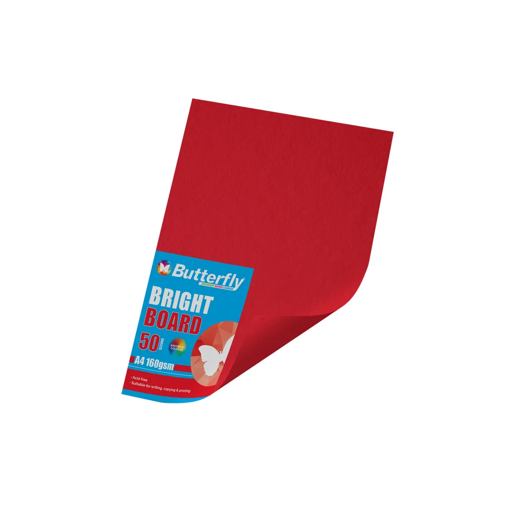 160gsm bright board - a4 - red - 50 pack