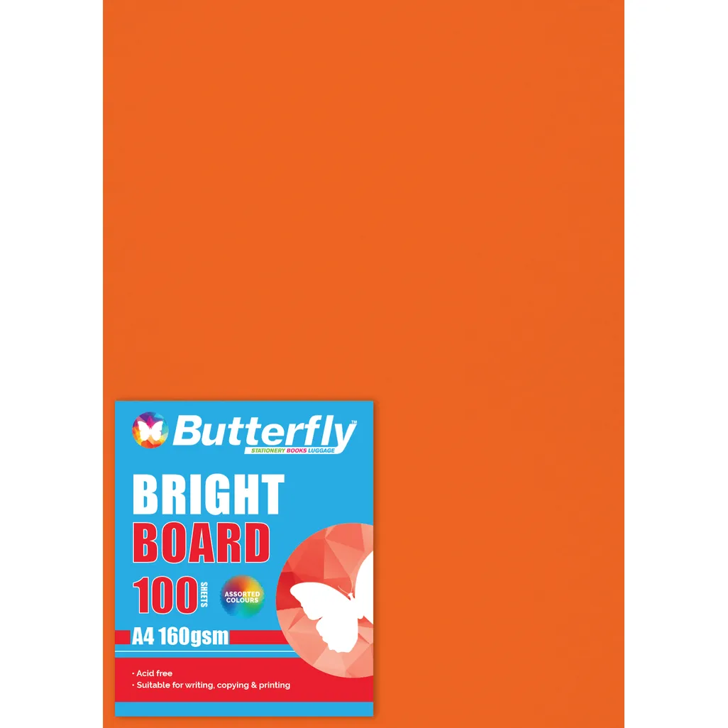 160gsm bright board - a4 - orange - 100 pack