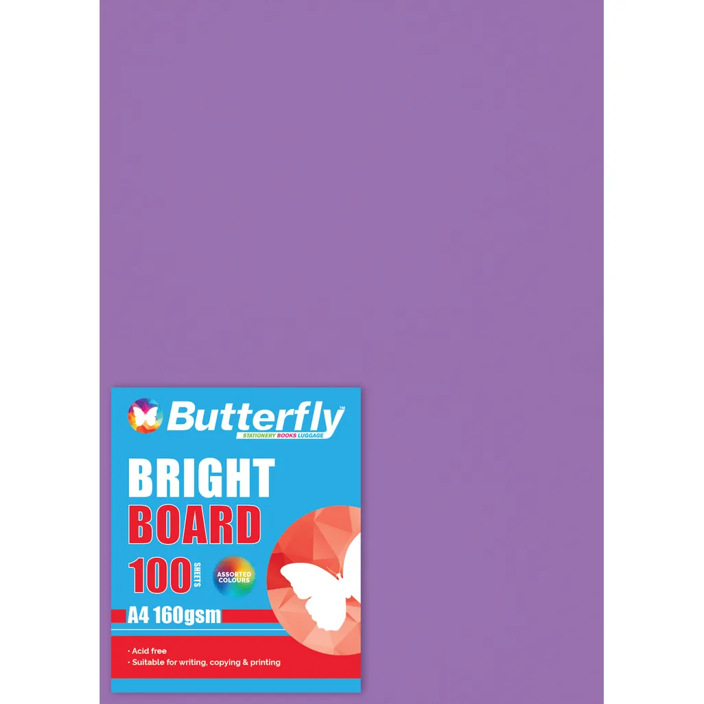 160gsm bright board - a4 - purple - 100 pack