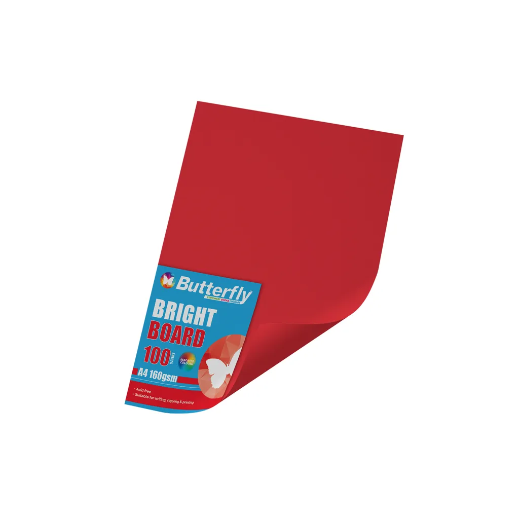 160gsm bright board - a4 - red - 100 pack