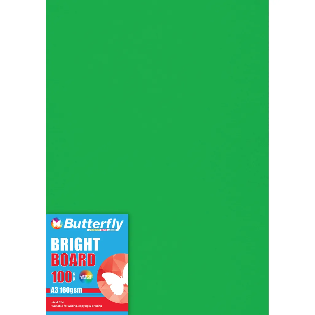 160gsm bright board - a3 - green - 100 pack