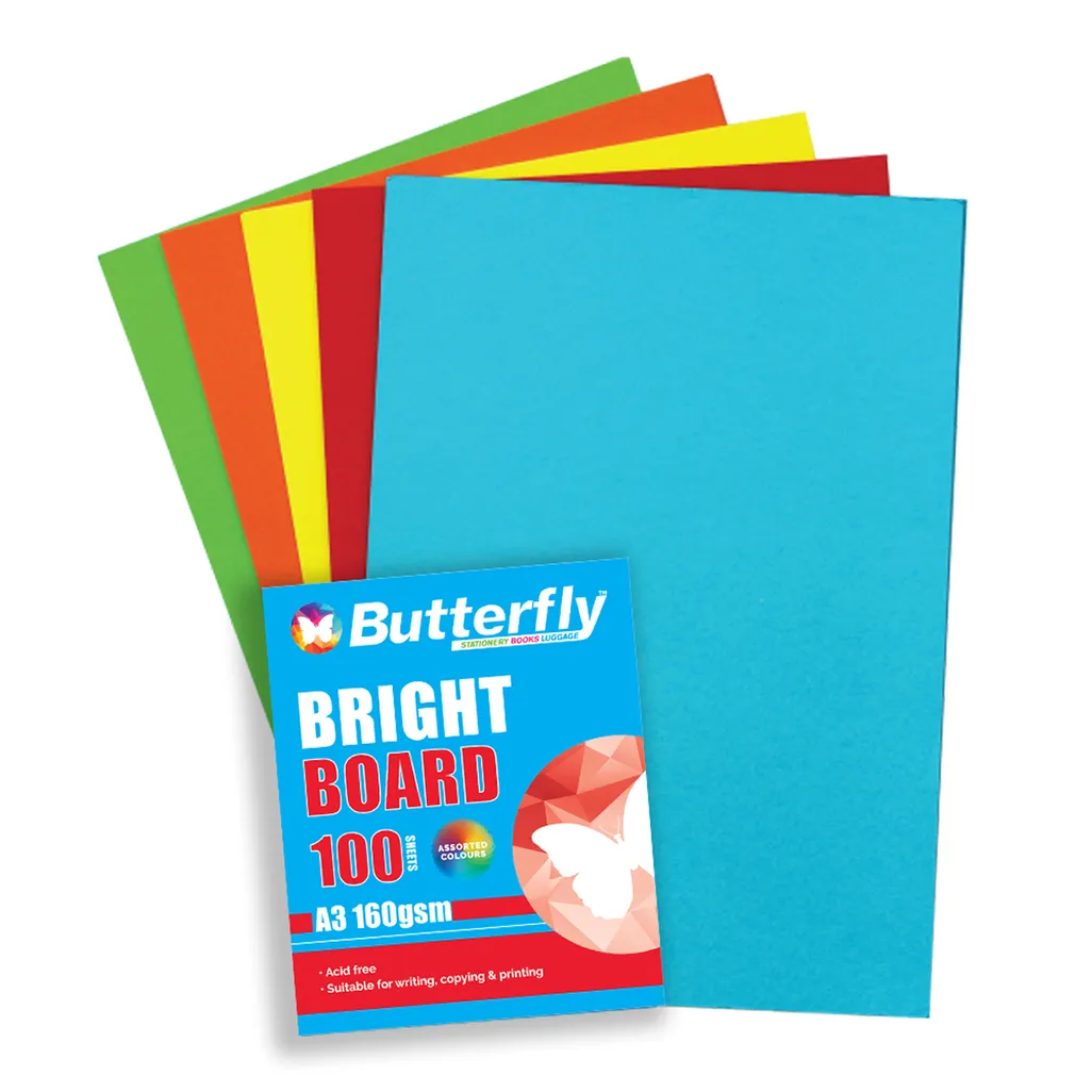 160gsm bright board - a3 - assorted colours - 100 pack