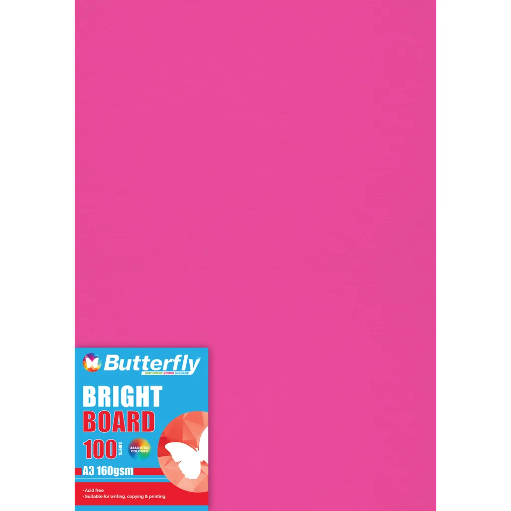 160gsm bright board - a3 - pink - 100 pack