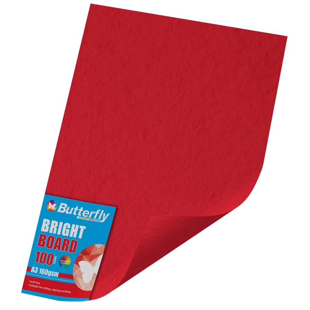 160gsm bright board - a3 - red - 100 pack