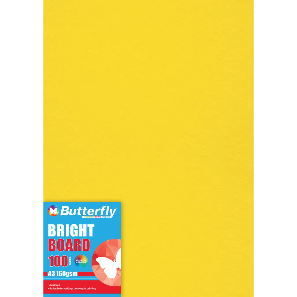 160gsm bright board - a3 - yellow - 100 pack