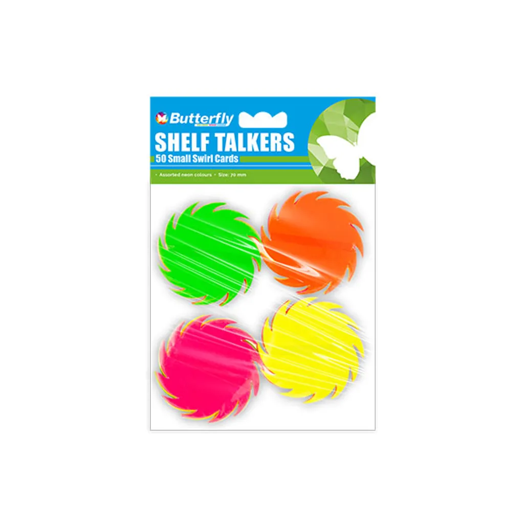 fluorescent hi glo shelf talkers - swirls 70 x 70mm - assorted - 50 pack