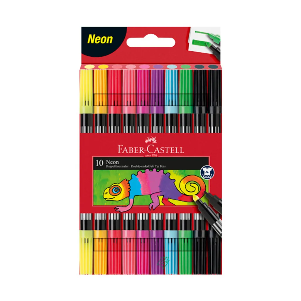 fibre double ended pens - water based - neon assorted - 10 pack