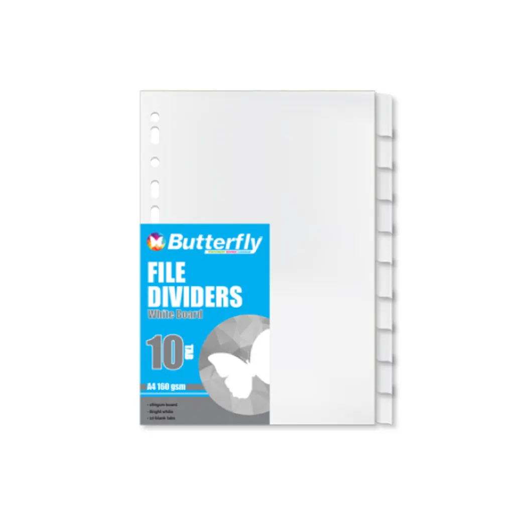 a4 board dividers - 10 tab - white