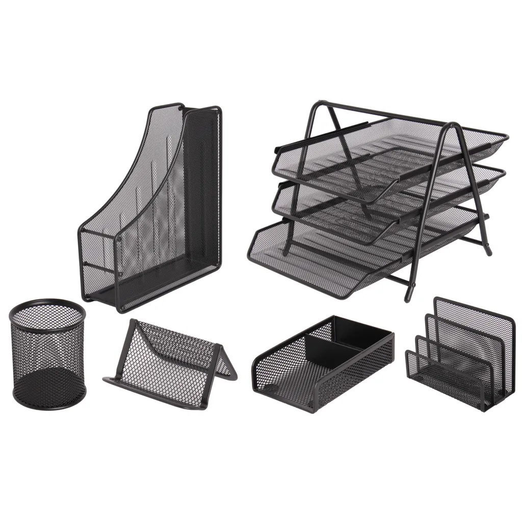 mesh steel desk range - stationery set - black