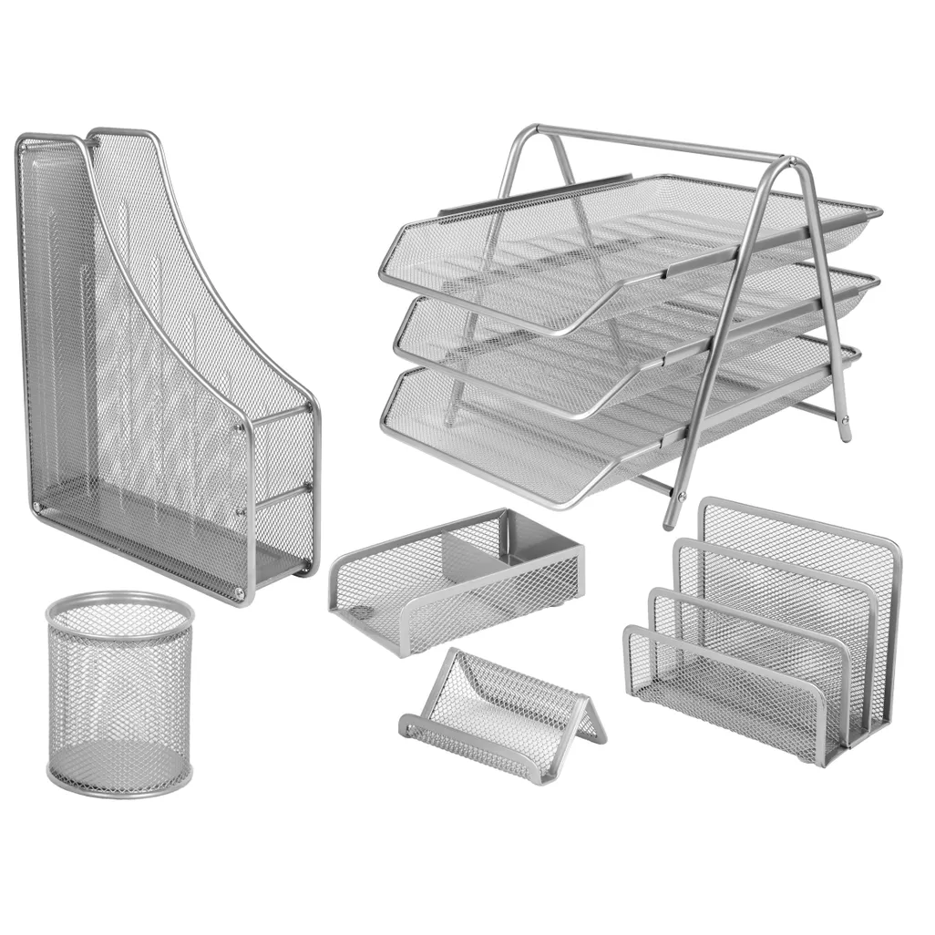 mesh steel desk range - stationery set - silver