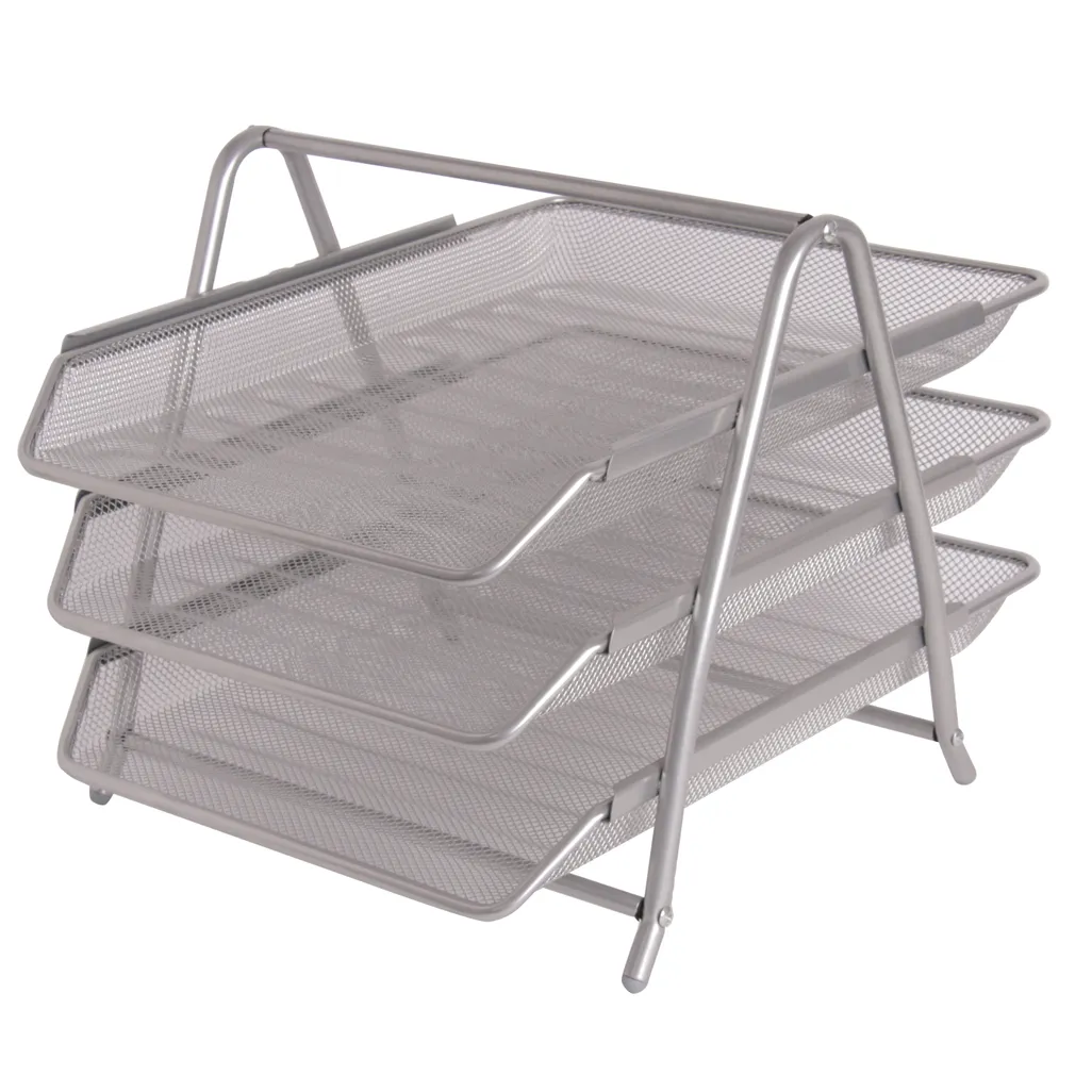 mesh steel desk range - letter tray 3-tier - silver