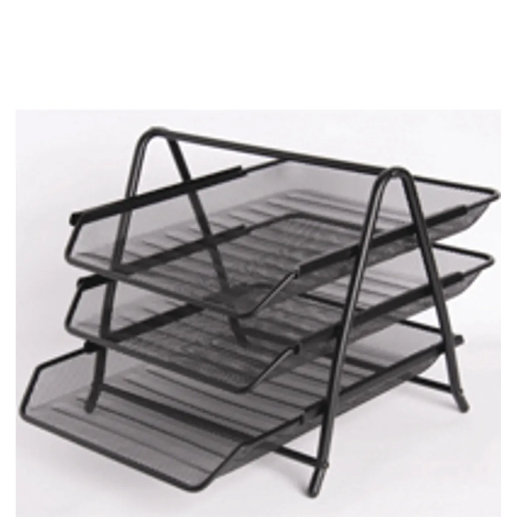 mesh steel desk range - letter tray 3-tier - black