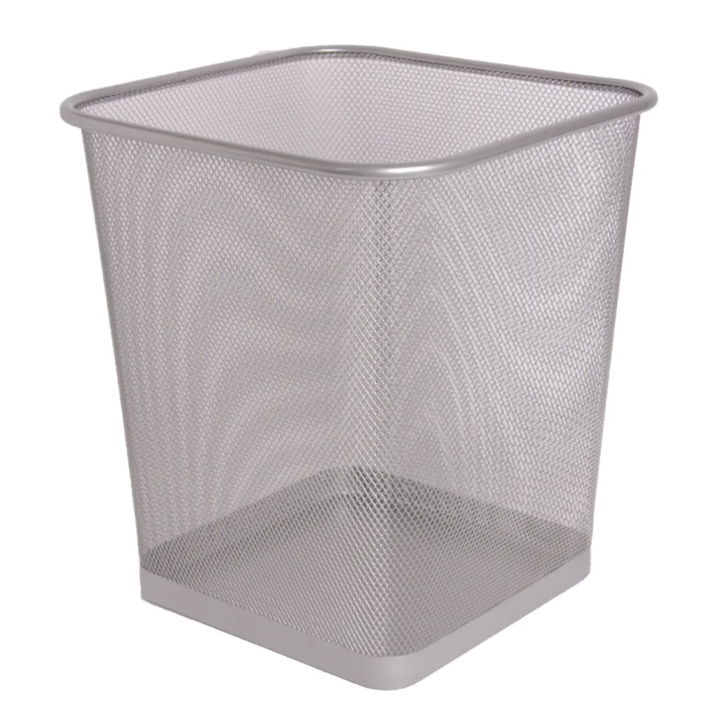 mesh steel desk range - waste paper bin square - silver