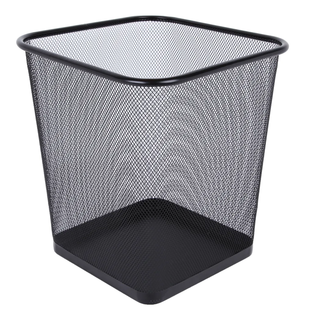 mesh steel desk range - waste paper bin square - black