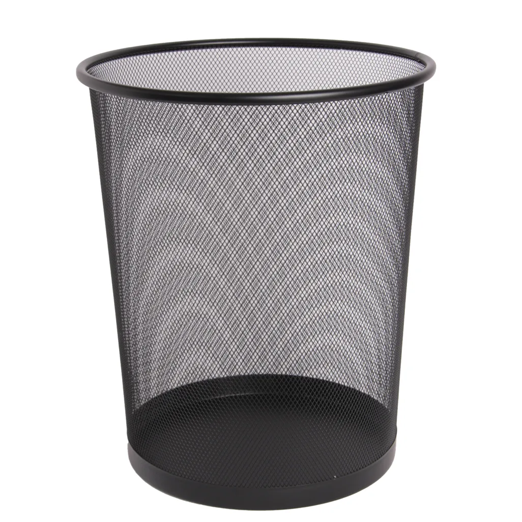 mesh steel desk range - waste paper bin round - black