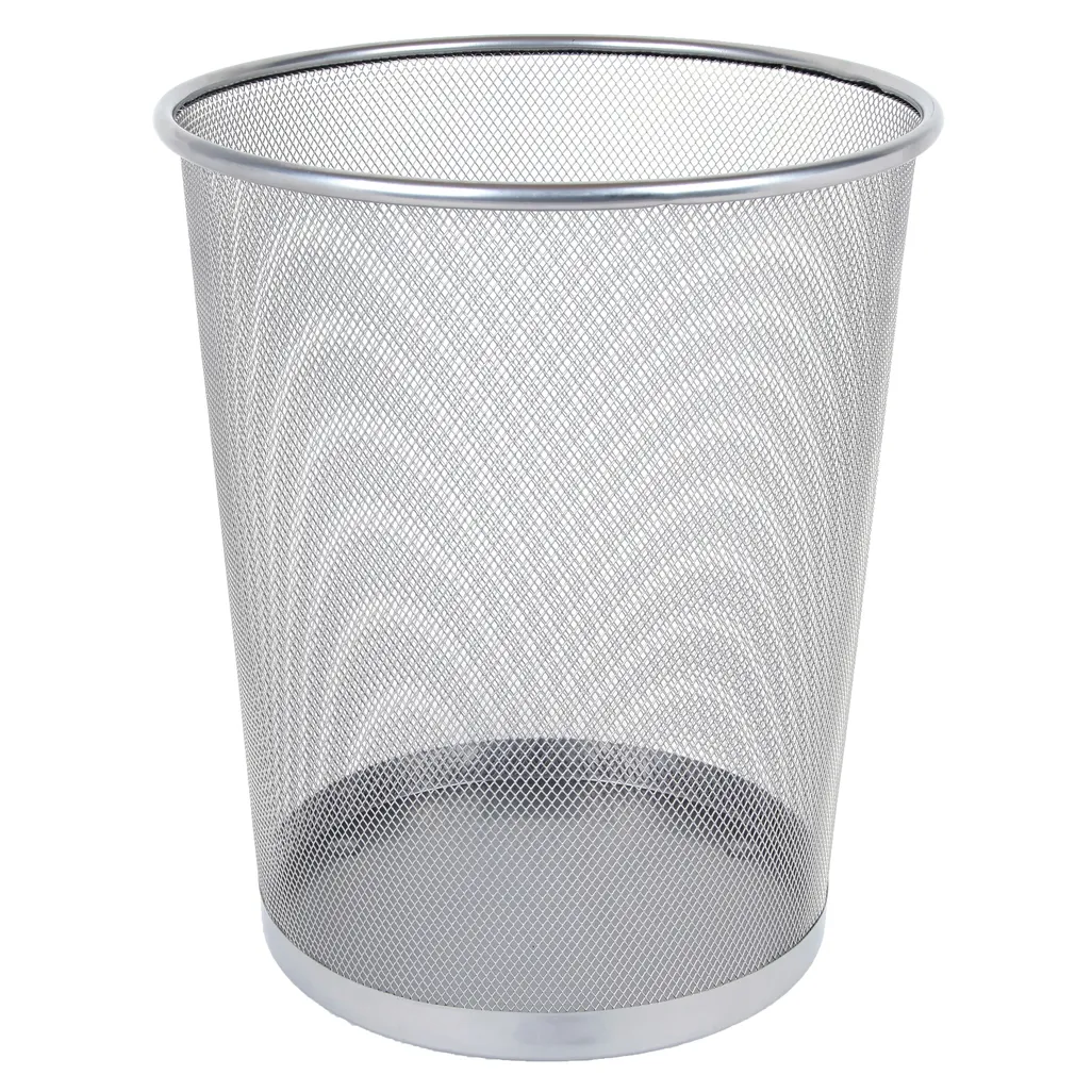 mesh steel desk range - waste paper bin round - silver