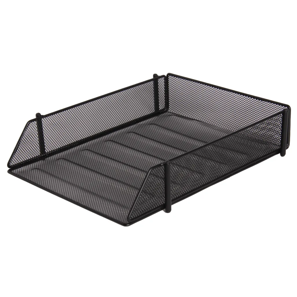 mesh steel desk range - letter tray stackable - black